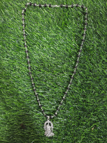 Karungali Maalai with Murugan German Silver 54 Beads - Black & White
